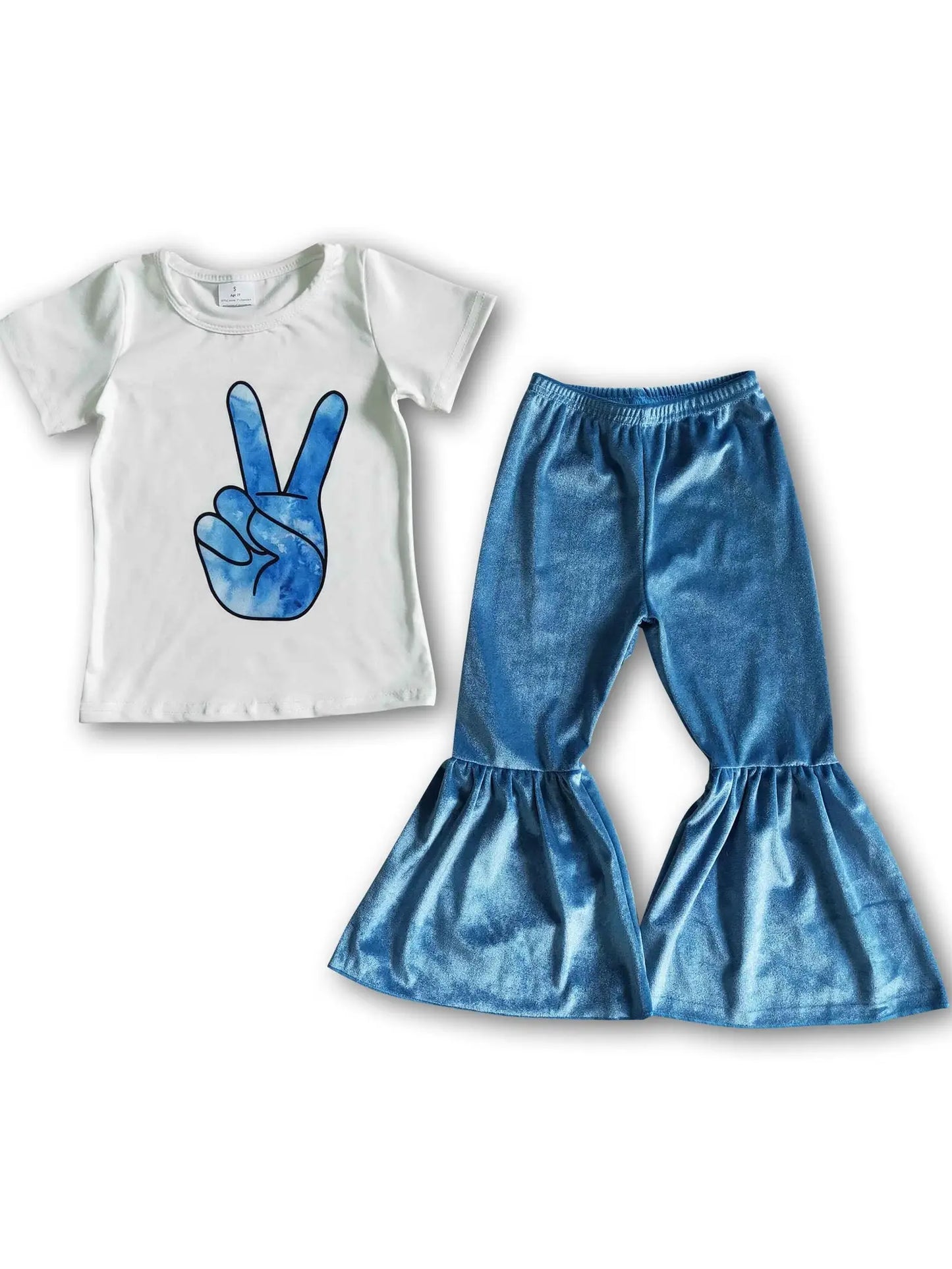 Girls Blue Velvet Pants Set