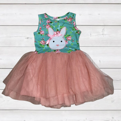 Girls Pink & Green Tutu Bunny Dress