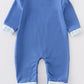 Blue tractor embroidery baby boy romper